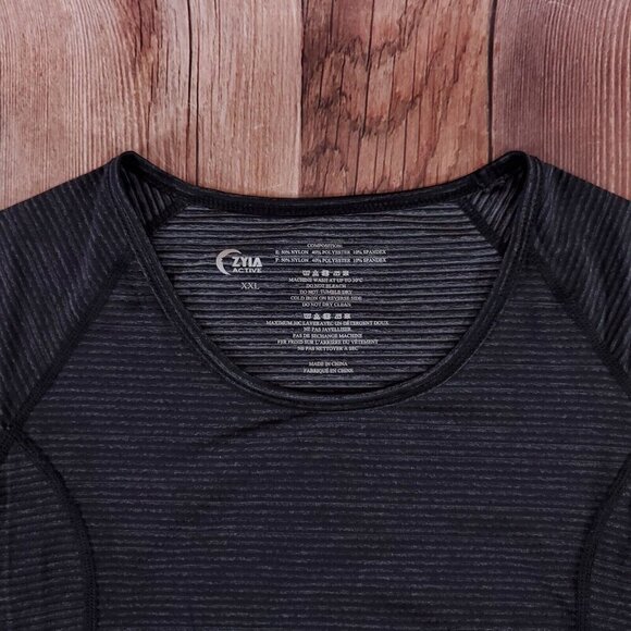 Zyia Active Womens XXL Competition Charcoal Striped Stretch Short Sleeve Shirt - Picture 6 of 9